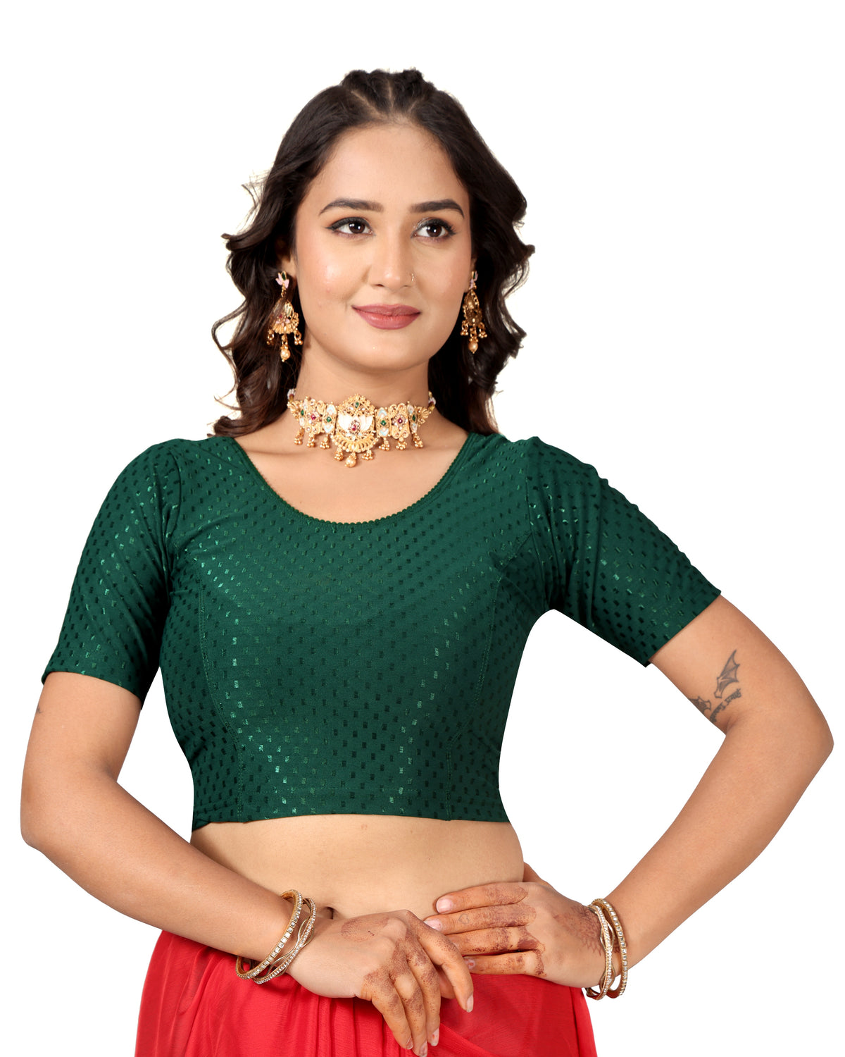 NIJER FASHION Women's Readymade Stretchable Round Neck Half Sleeve Saree Blouse