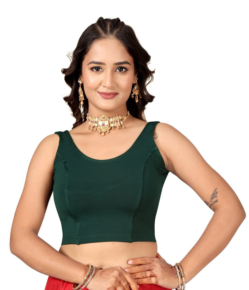 NIJER Women's Sleeveless Readymade Stretchable Saree Blouse | Round Neck Deep U Back Design