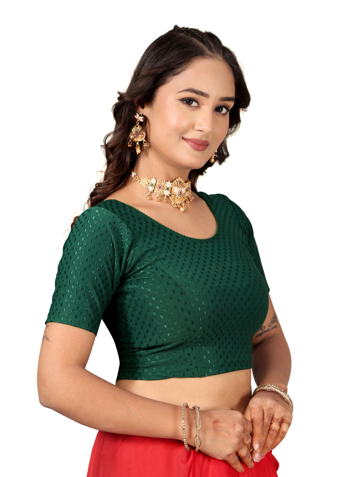 NIJER FASHION Women's Readymade Stretchable Round Neck Half Sleeve Saree Blouse