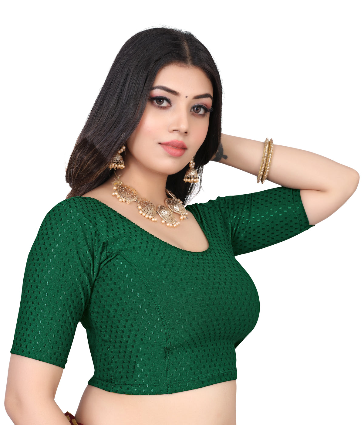 NIJER FASHION Women's Readymade Stretchable Round Neck Half Sleeve Saree Blouse