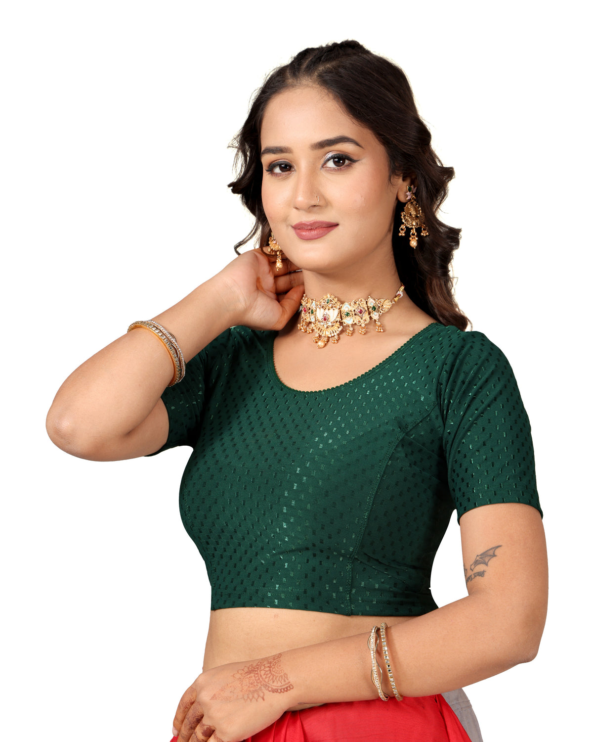 NIJER FASHION Women's Readymade Stretchable Round Neck Half Sleeve Saree Blouse