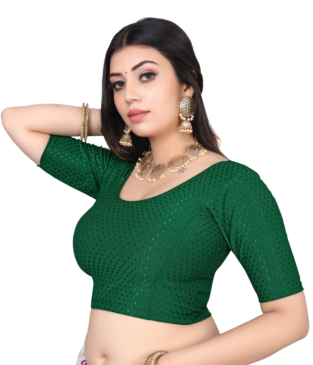 NIJER FASHION Women's Readymade Stretchable Round Neck Half Sleeve Saree Blouse