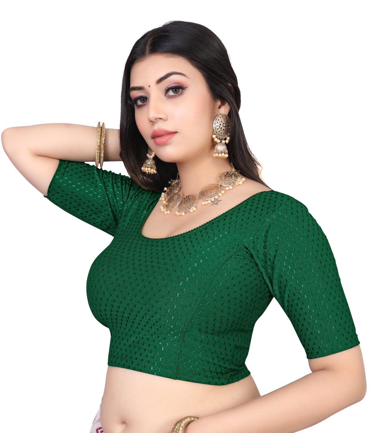 NIJER FASHION Women's Readymade Stretchable Round Neck Half Sleeve Saree Blouse