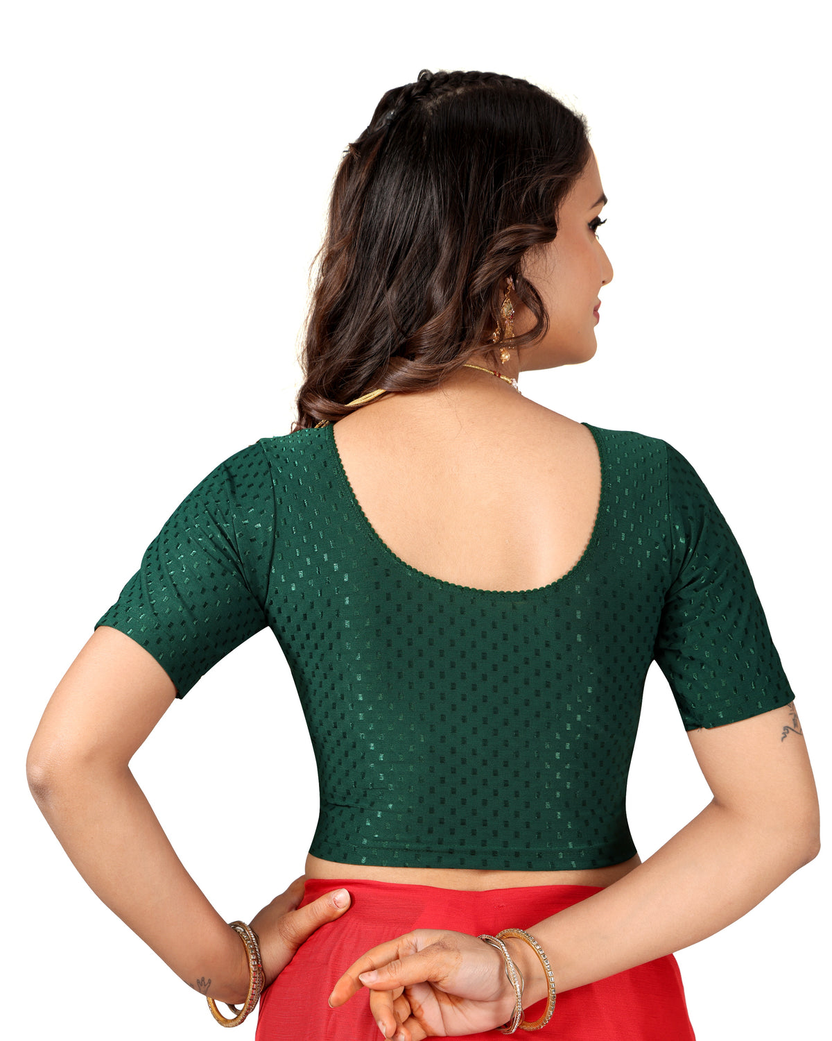 NIJER FASHION Women's Readymade Stretchable Round Neck Half Sleeve Saree Blouse