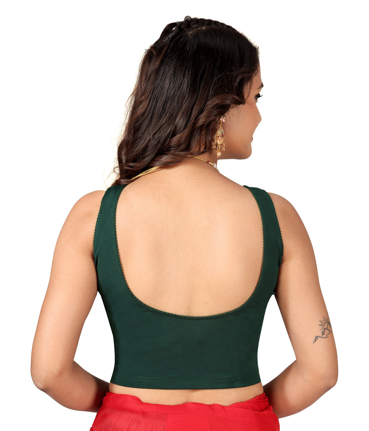 NIJER Women's Sleeveless Readymade Stretchable Saree Blouse | Round Neck Deep U Back Design