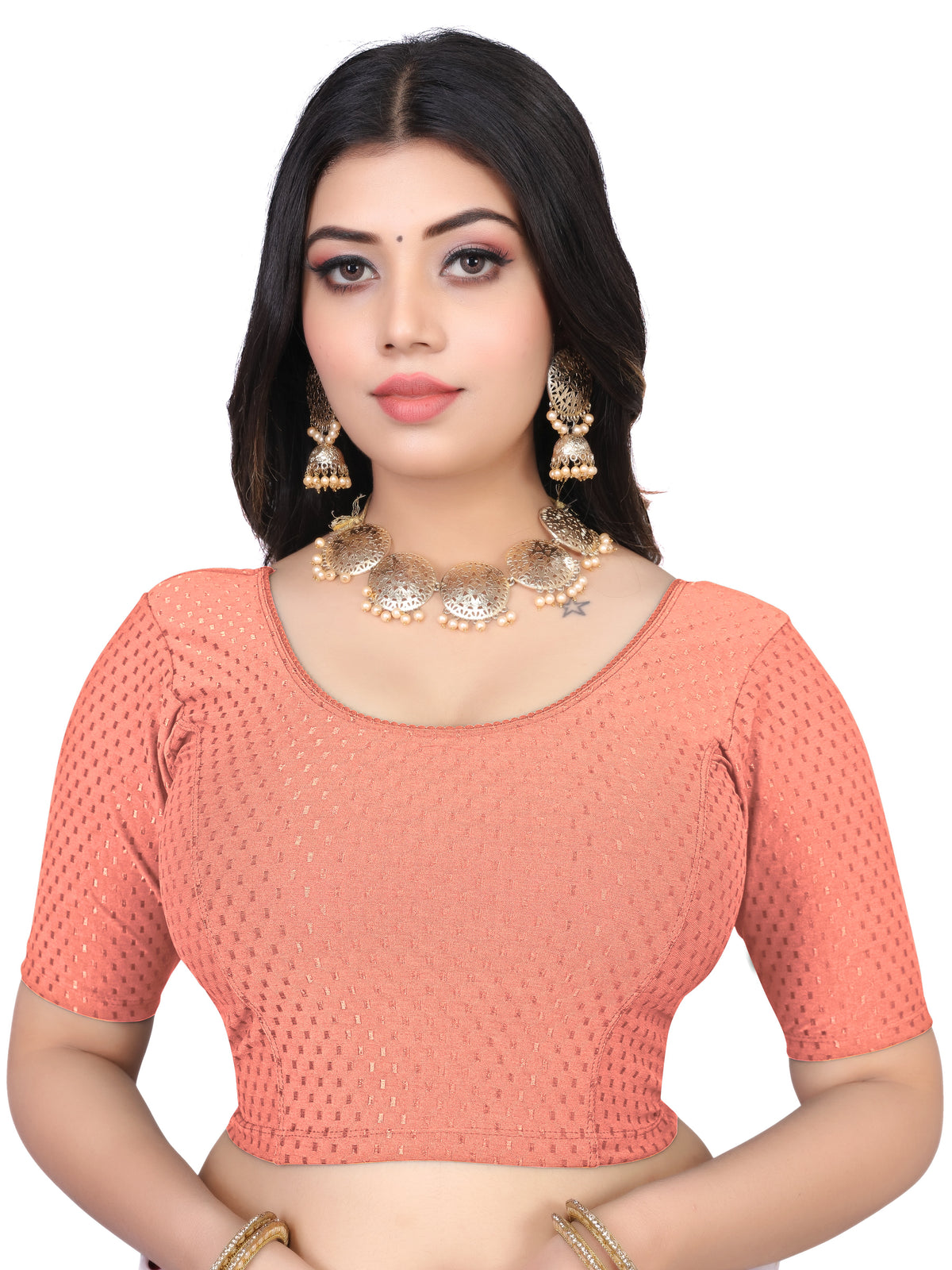 NIJER FASHION Women's Readymade Stretchable Round Neck Half Sleeve Saree Blouse