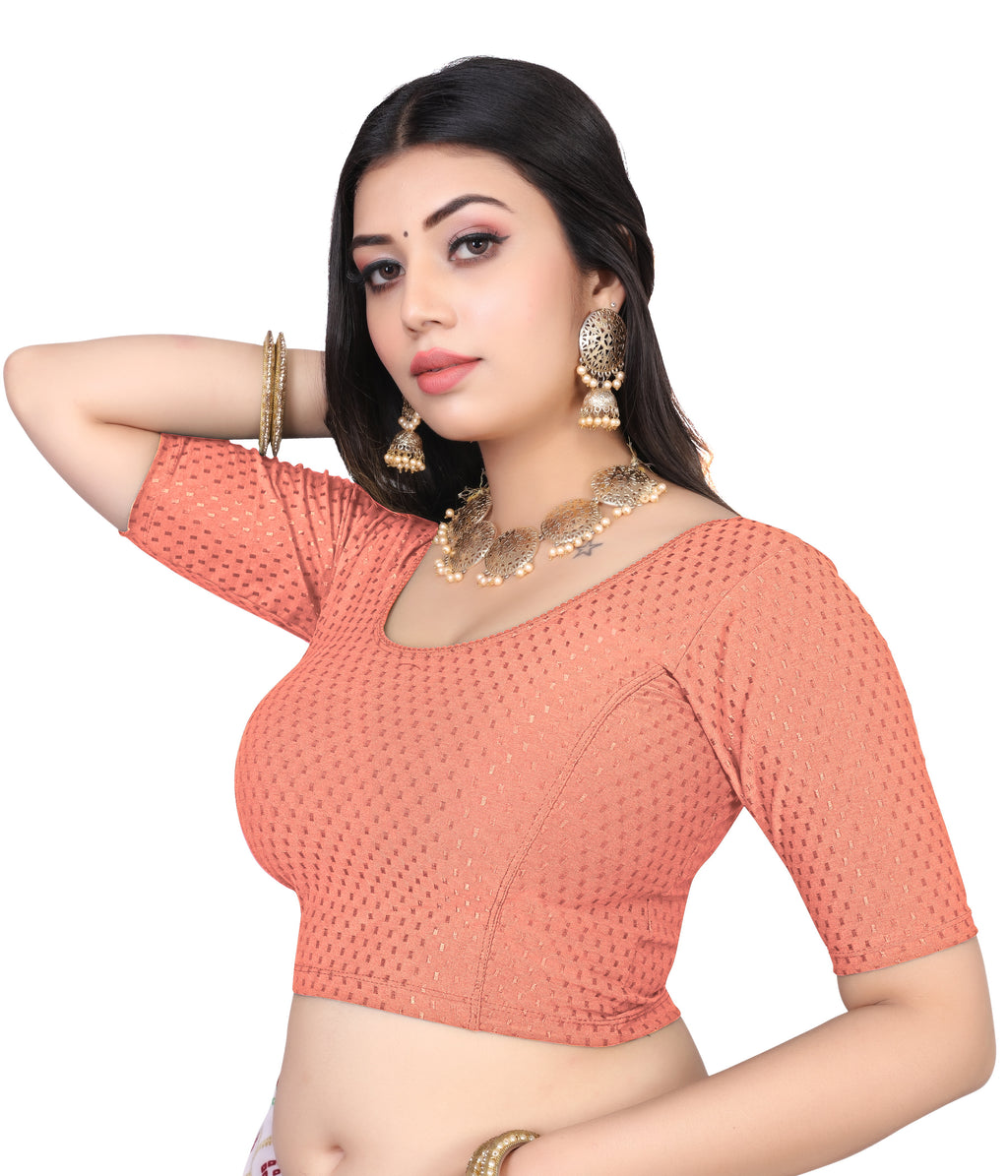 NIJER FASHION Women's Readymade Stretchable Round Neck Half Sleeve Saree Blouse