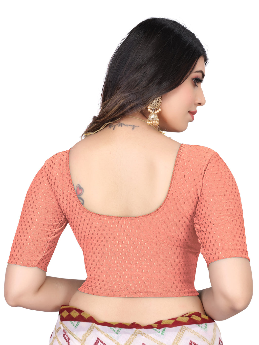 NIJER FASHION Women's Readymade Stretchable Round Neck Half Sleeve Saree Blouse