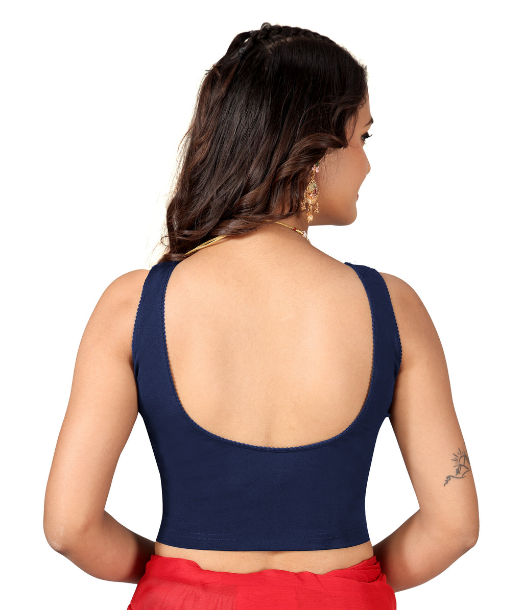NIJER Women's Sleeveless Readymade Stretchable Saree Blouse | Round Neck Deep U Back Design