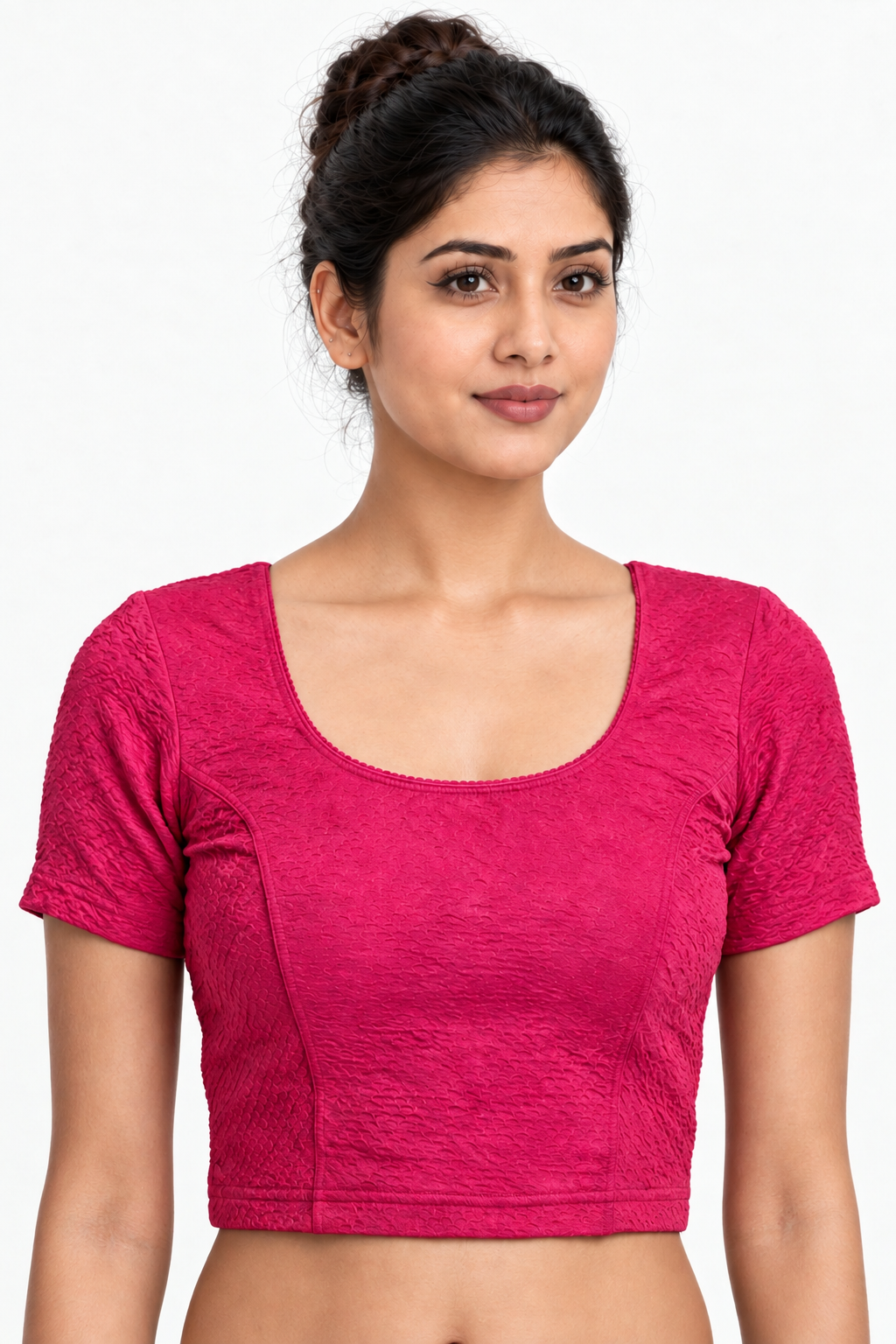 NIJER FASHION Women's Readymade Stretchable Textured Round Neck Short Sleeve Saree Blouse