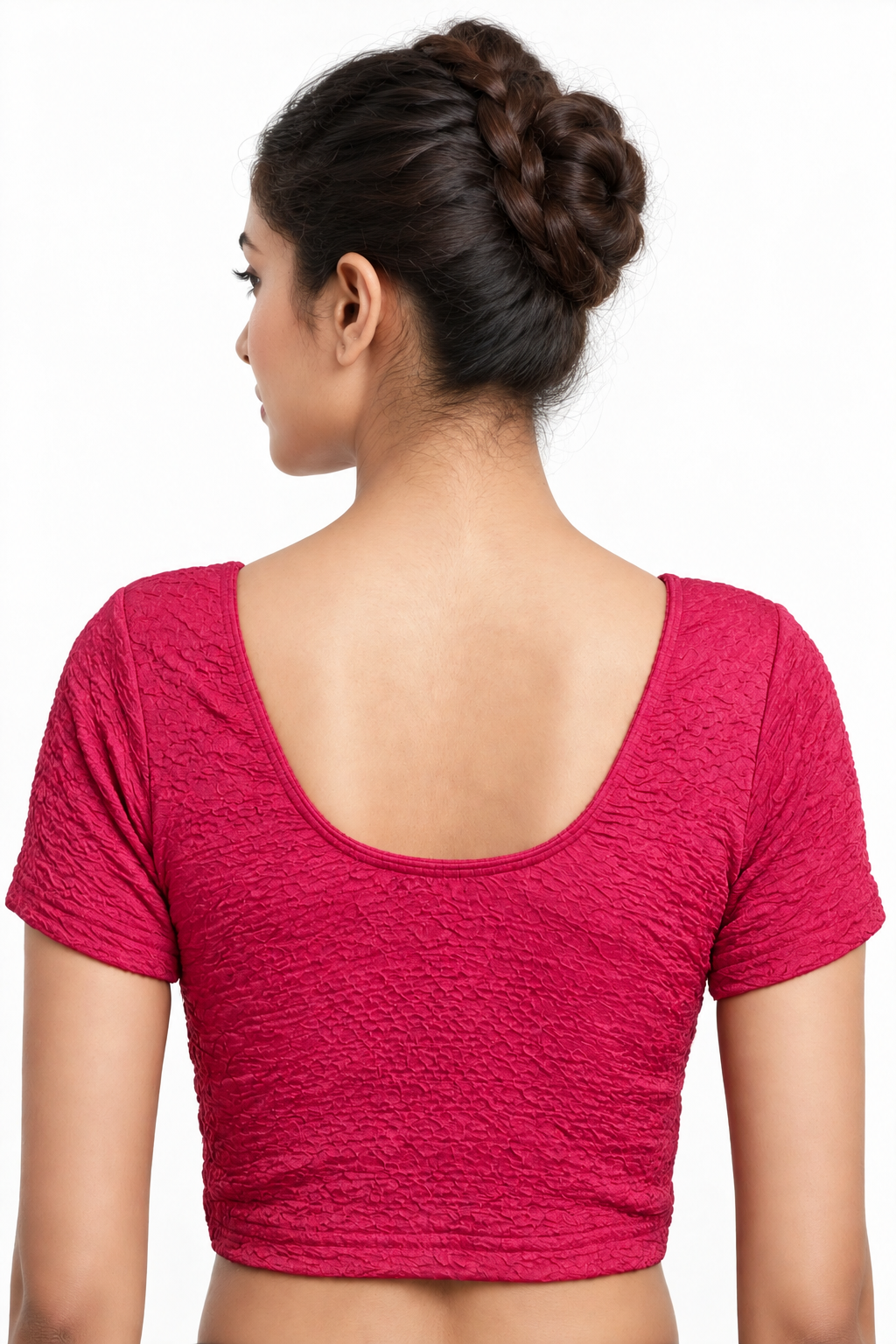NIJER FASHION Women's Readymade Stretchable Textured Round Neck Short Sleeve Saree Blouse