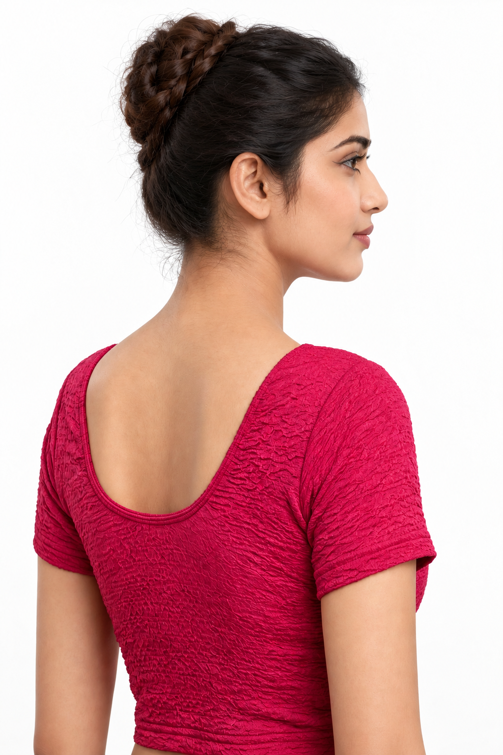 NIJER FASHION Women's Readymade Stretchable Textured Round Neck Short Sleeve Saree Blouse