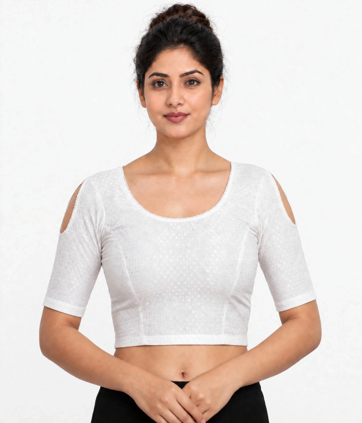 NIJER FASHION Women's Readymade Stretchable Shoulder Cut Round Neck Half Sleeve Saree Blouse – Multicolour