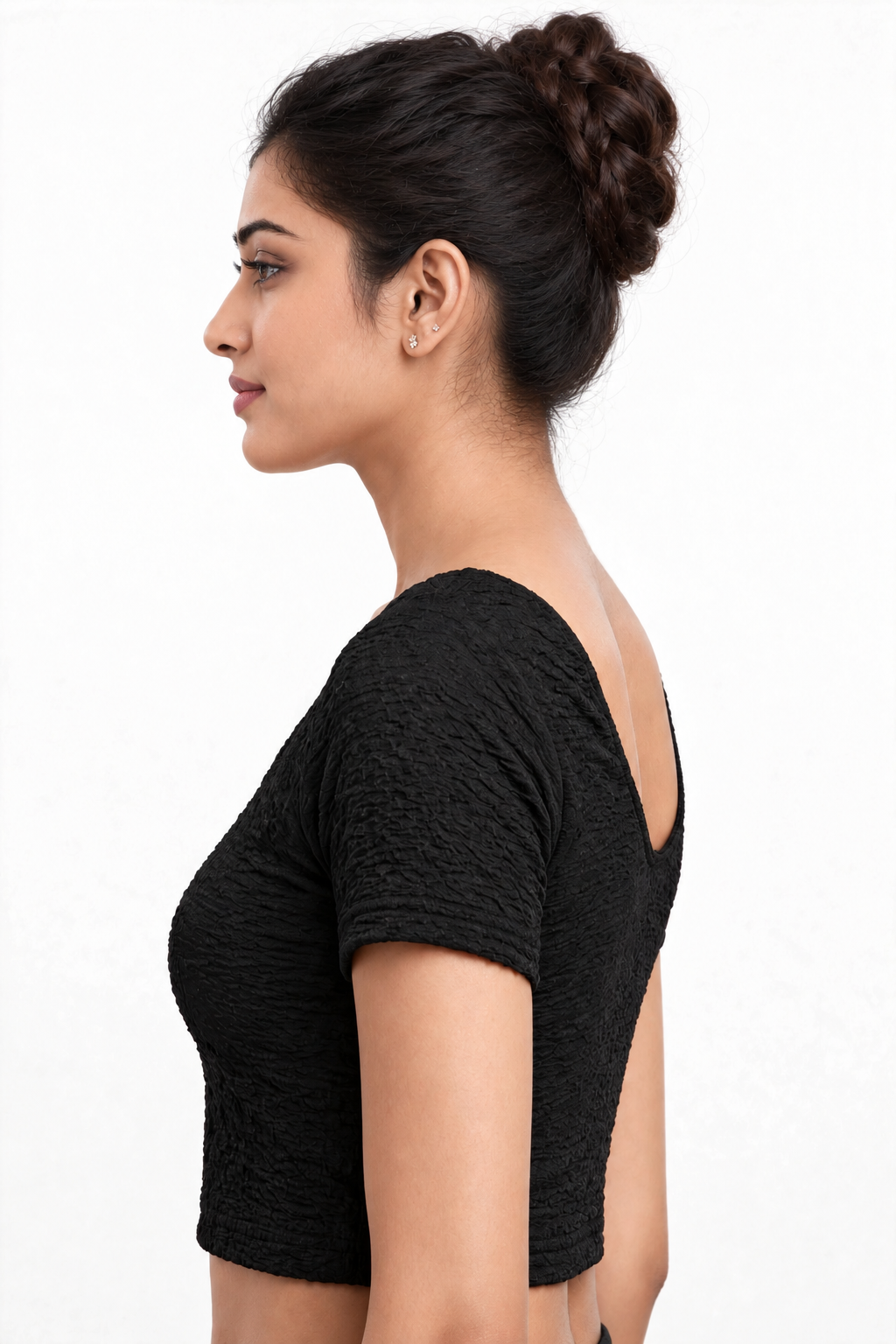 NIJER FASHION Women's Readymade Stretchable Textured Round Neck Short Sleeve Saree Blouse
