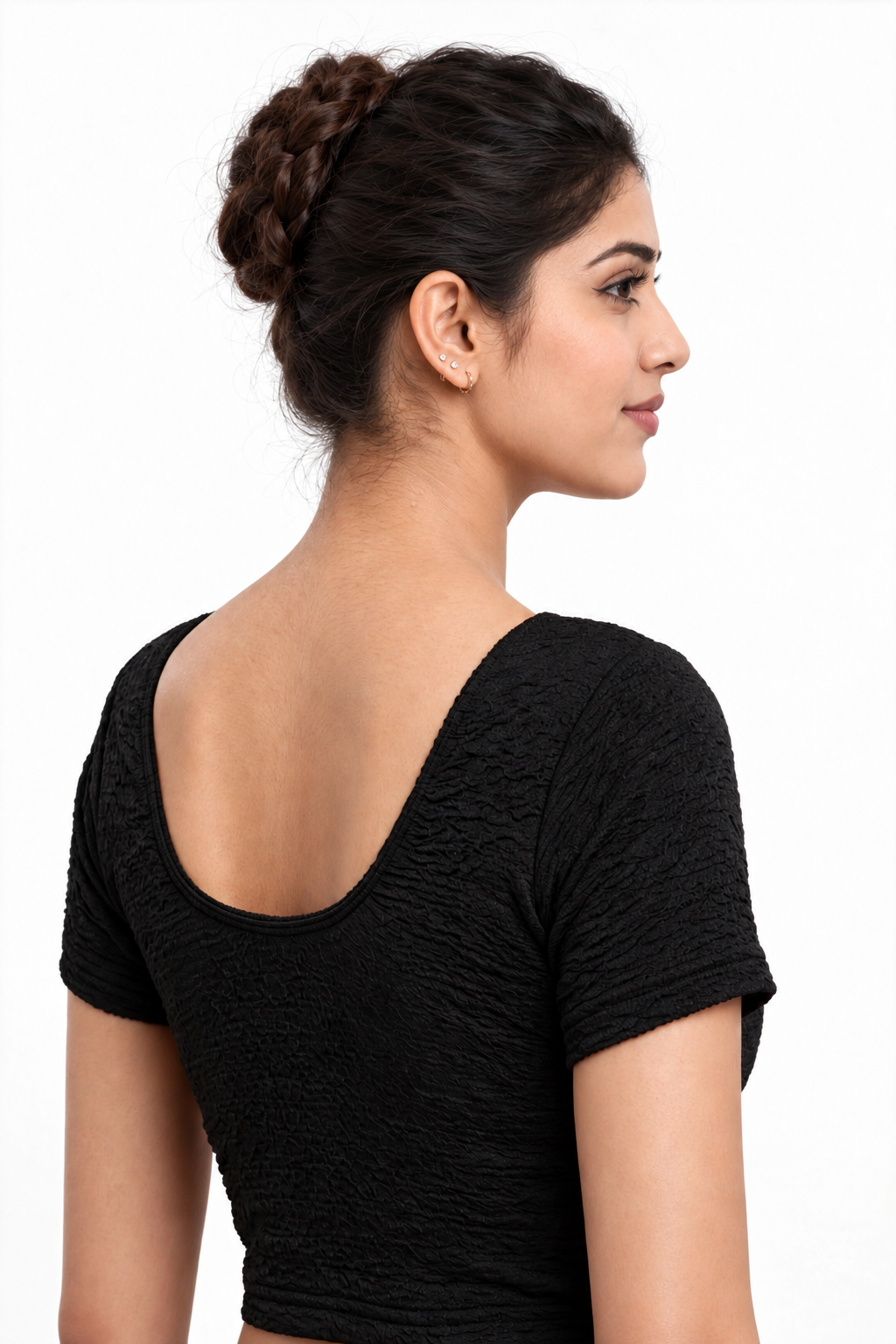 NIJER FASHION Women's Readymade Stretchable Textured Round Neck Short Sleeve Saree Blouse