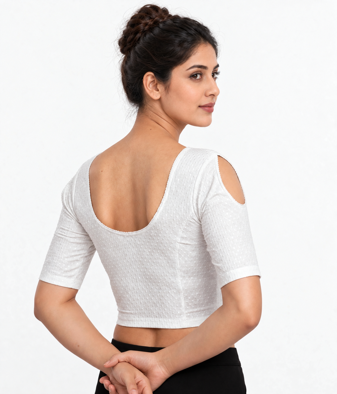 NIJER FASHION Women's Readymade Stretchable Shoulder Cut Round Neck Half Sleeve Saree Blouse – Multicolour