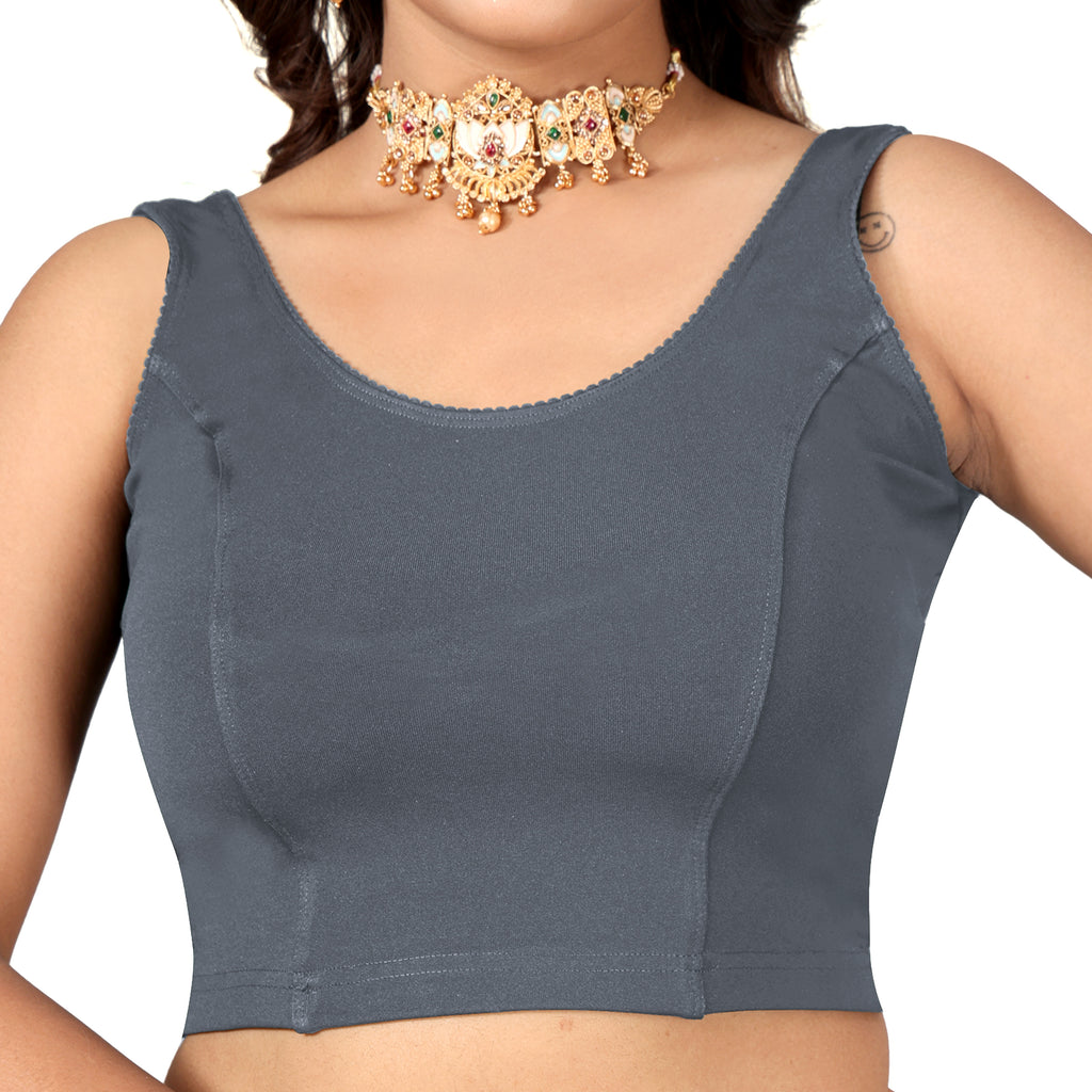 NIJER Women's Sleeveless Readymade Stretchable Saree Blouse | Round Neck Deep U Back Design | Stylish Plain Blouse