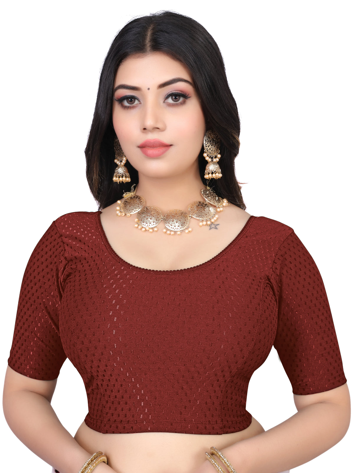 NIJER FASHION Women's Readymade Stretchable Round Neck Half Sleeve Saree Blouse