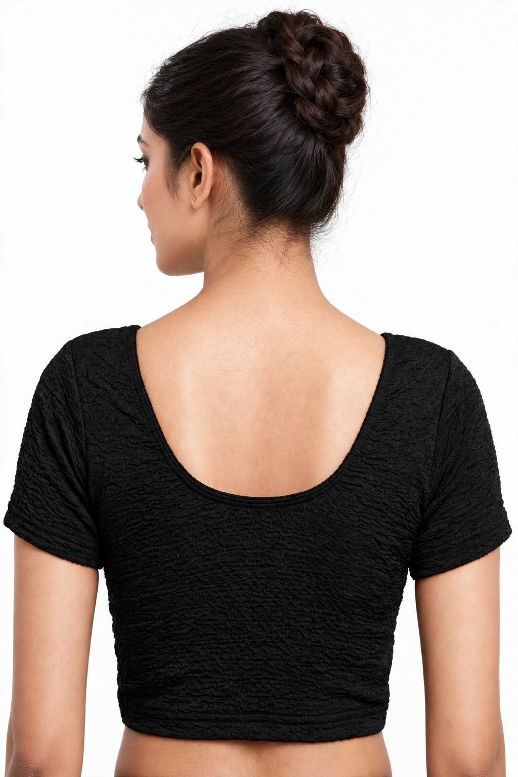 NIJER FASHION Women's Readymade Stretchable Textured Round Neck Short Sleeve Saree Blouse