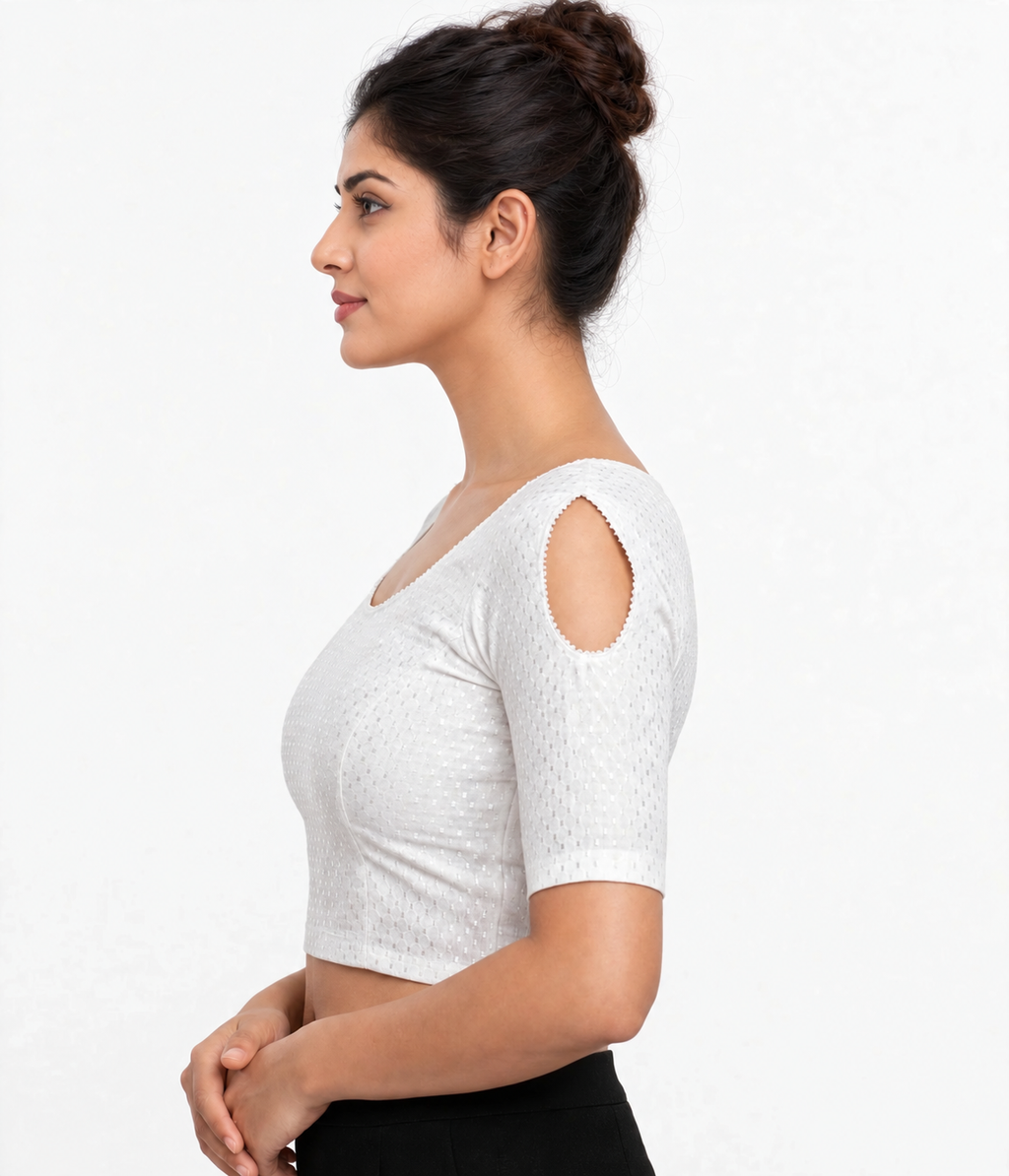 NIJER FASHION Women's Readymade Stretchable Shoulder Cut Round Neck Half Sleeve Saree Blouse – Multicolour