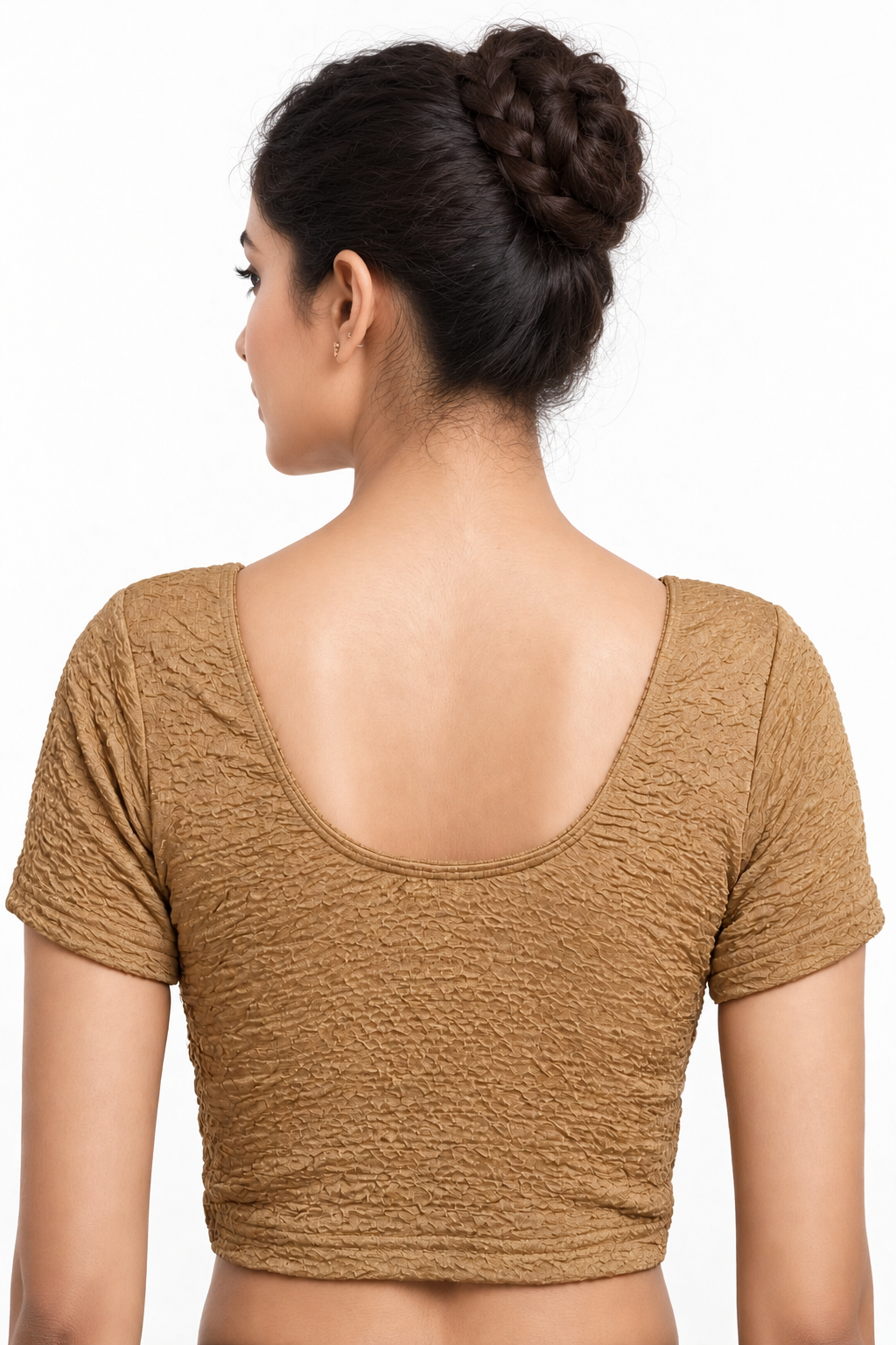 NIJER FASHION Women's Readymade Stretchable Textured Round Neck Short Sleeve Saree Blouse