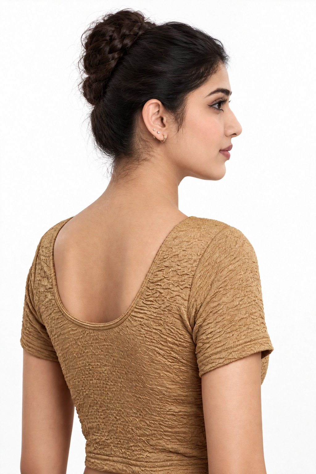 NIJER FASHION Women's Readymade Stretchable Textured Round Neck Short Sleeve Saree Blouse