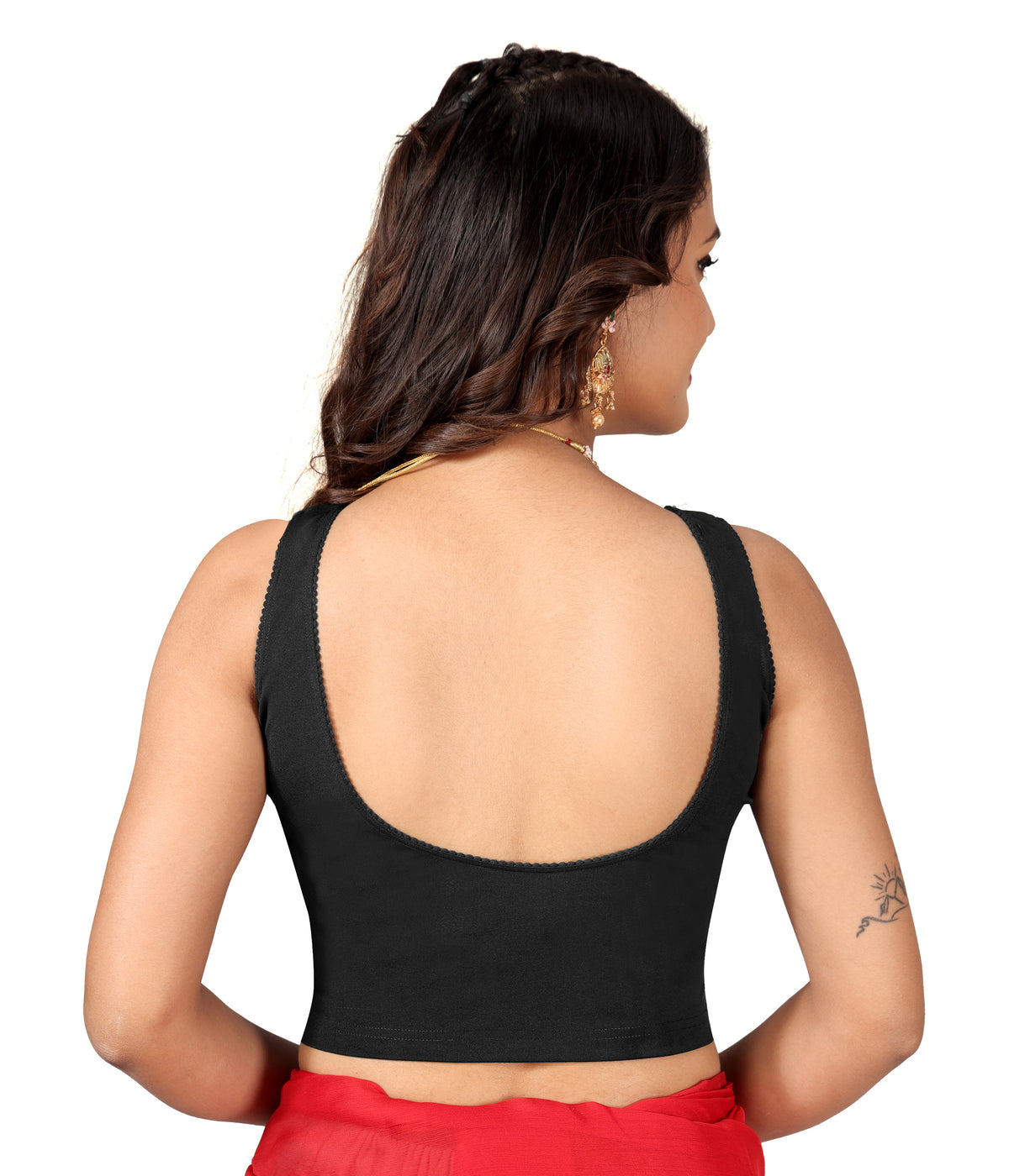 NIJER Women's Sleeveless Readymade Stretchable Saree Blouse | Round Neck Deep U Back Design | Stylish Plain Blouse