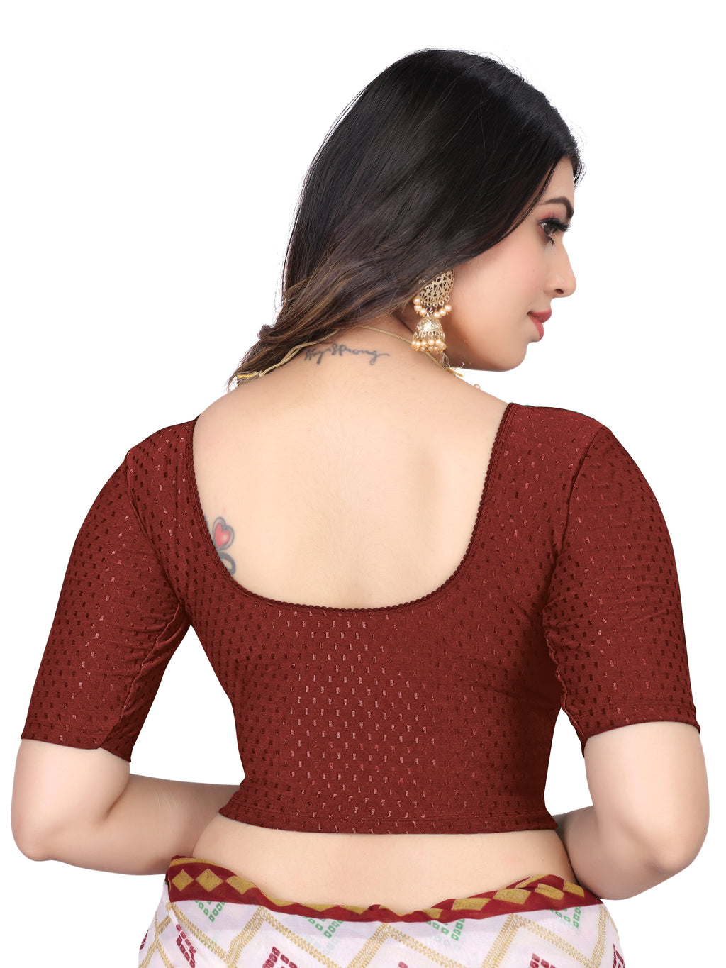 NIJER FASHION Women's Readymade Stretchable Round Neck Half Sleeve Saree Blouse