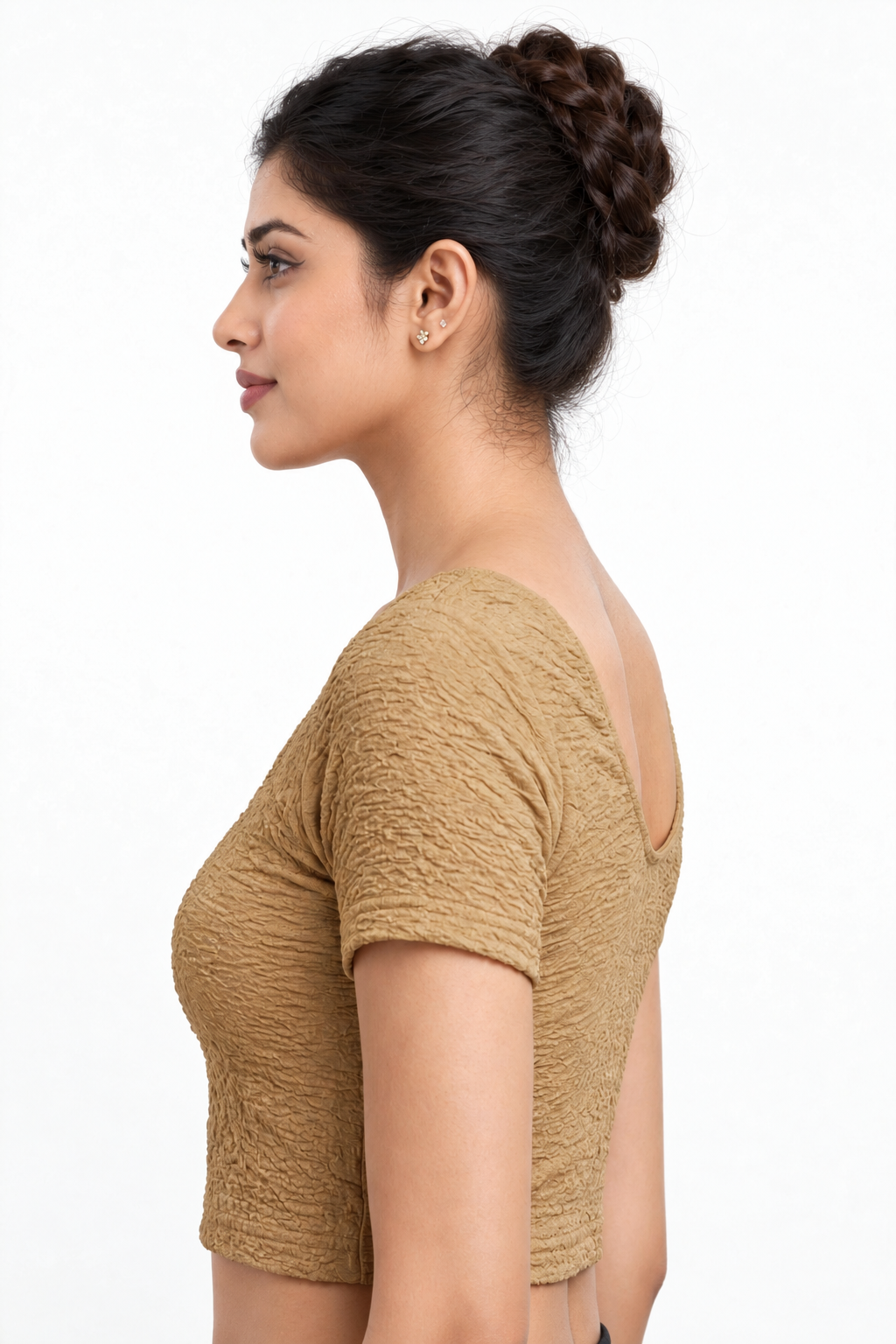 NIJER FASHION Women's Readymade Stretchable Textured Round Neck Short Sleeve Saree Blouse