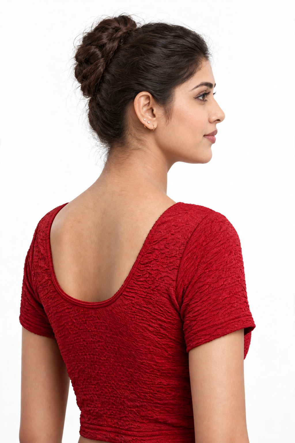 NIJER FASHION Women's Readymade Stretchable Textured Round Neck Short Sleeve Saree Blouse