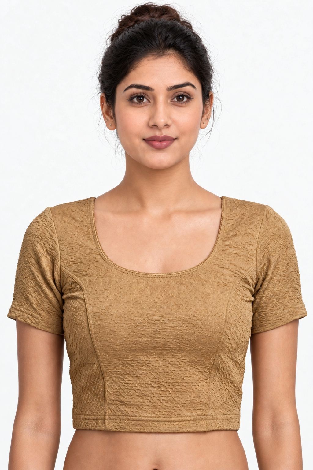 NIJER FASHION Women's Readymade Stretchable Textured Round Neck Short Sleeve Saree Blouse