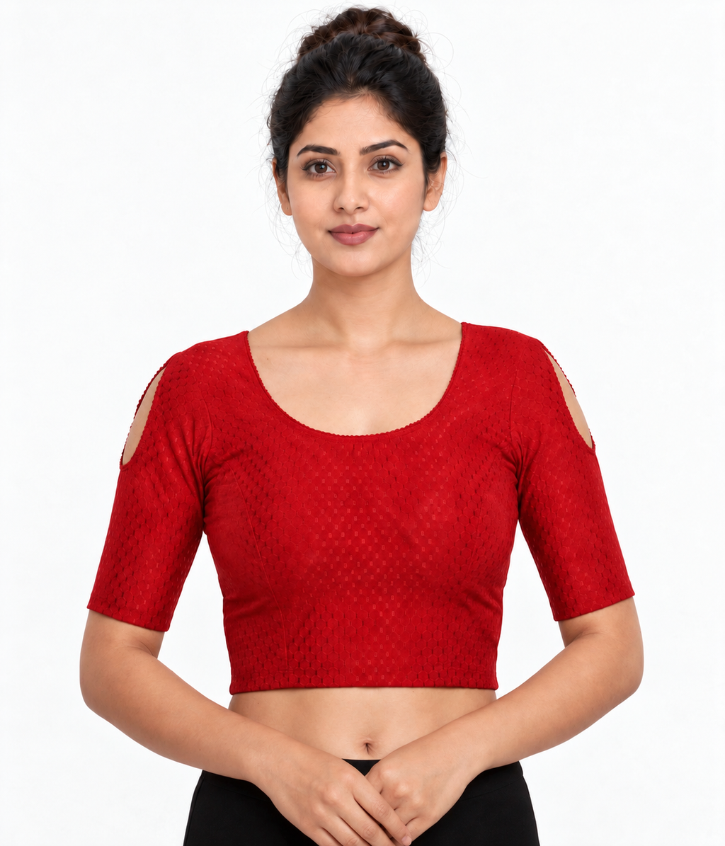 NIJER FASHION Women's Readymade Stretchable Shoulder Cut Round Neck Half Sleeve Saree Blouse – Multicolour