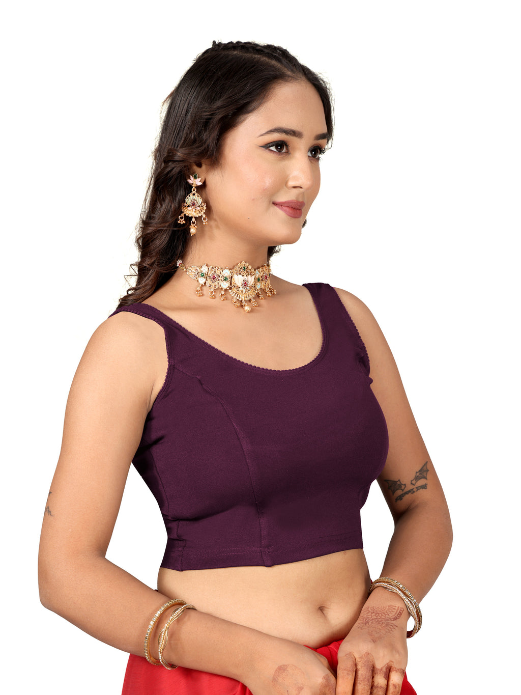NIJER Women's Sleeveless Readymade Stretchable Saree Blouse | Round Neck Deep U Back Design
