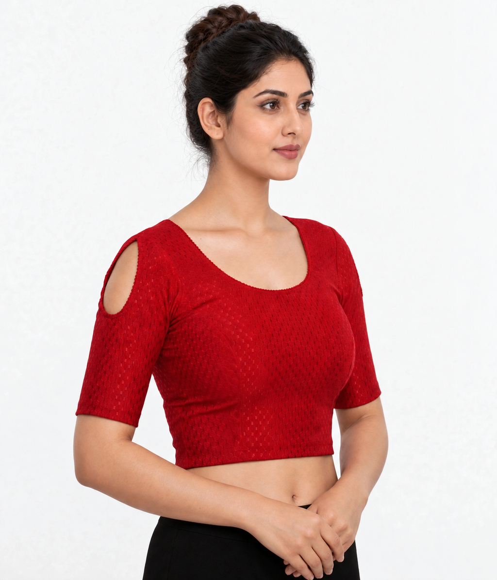 NIJER FASHION Women's Readymade Stretchable Shoulder Cut Round Neck Half Sleeve Saree Blouse – Multicolour