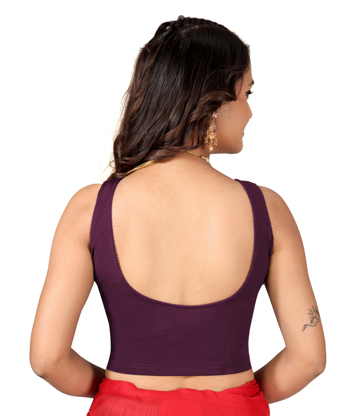 NIJER Women's Sleeveless Readymade Stretchable Saree Blouse | Round Neck Deep U Back Design