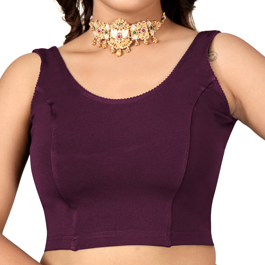 NIJER Women's Sleeveless Readymade Stretchable Saree Blouse | Round Neck Deep U Back Design