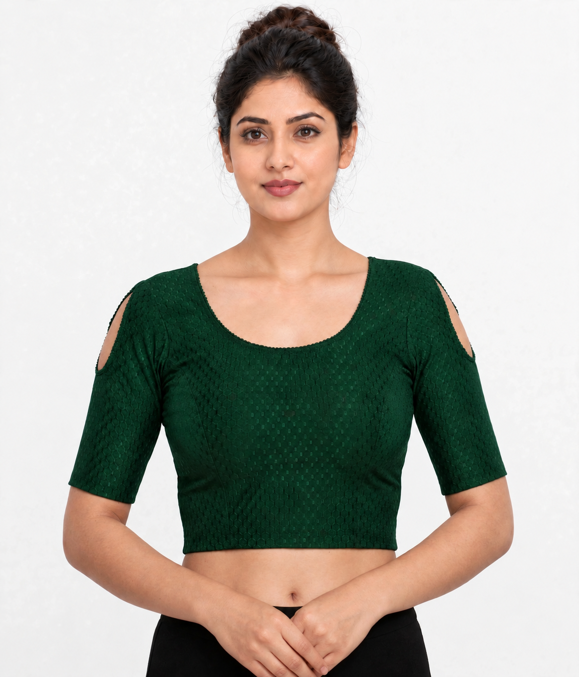 NIJER FASHION Women's Readymade Stretchable Shoulder Cut Round Neck Half Sleeve Saree Blouse – Multicolour