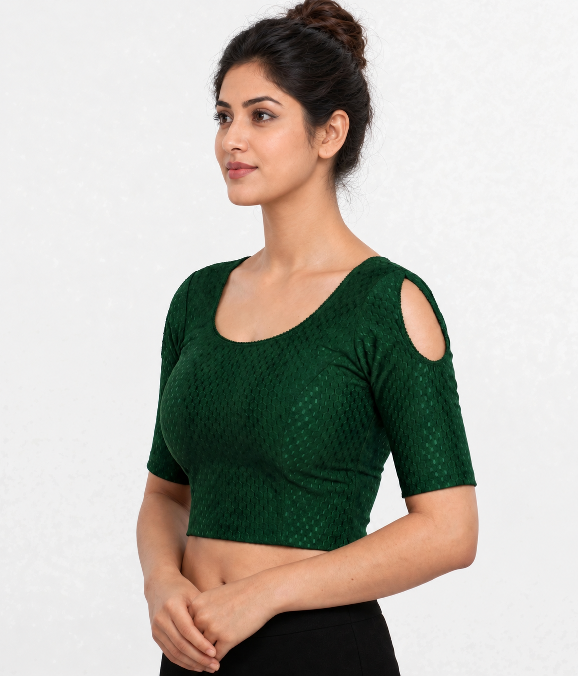 NIJER FASHION Women's Readymade Stretchable Shoulder Cut Round Neck Half Sleeve Saree Blouse – Multicolour