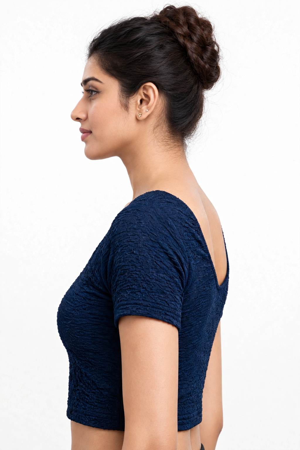 NIJER FASHION Women's Readymade Stretchable Textured Round Neck Short Sleeve Saree Blouse