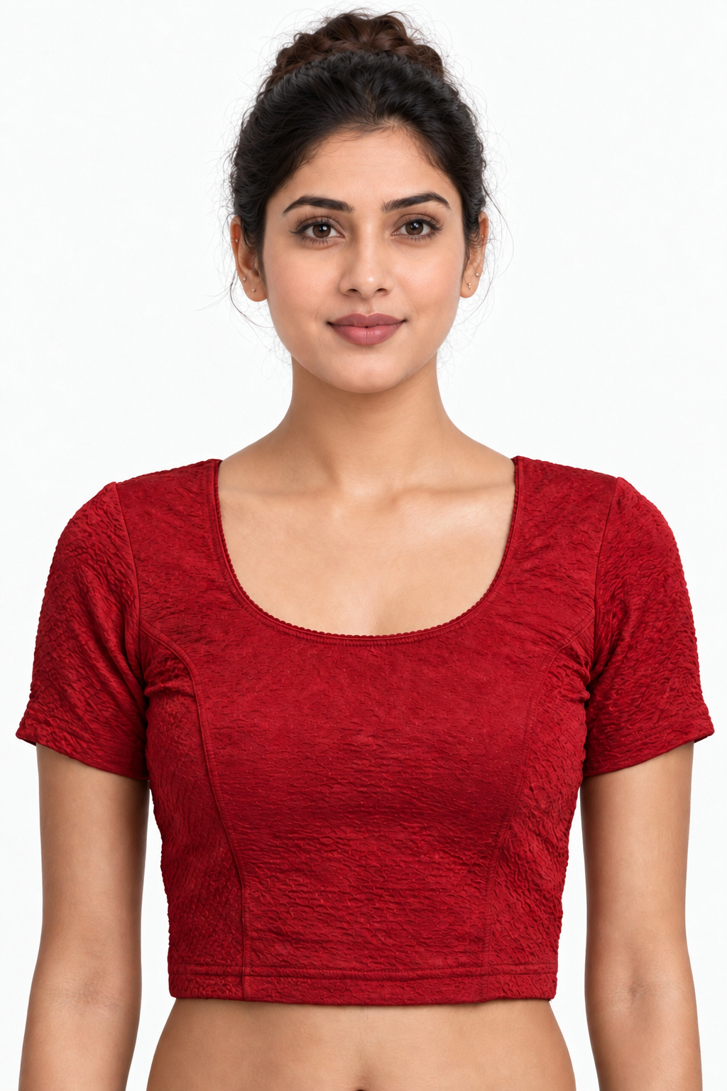 NIJER FASHION Women's Readymade Stretchable Textured Round Neck Short Sleeve Saree Blouse