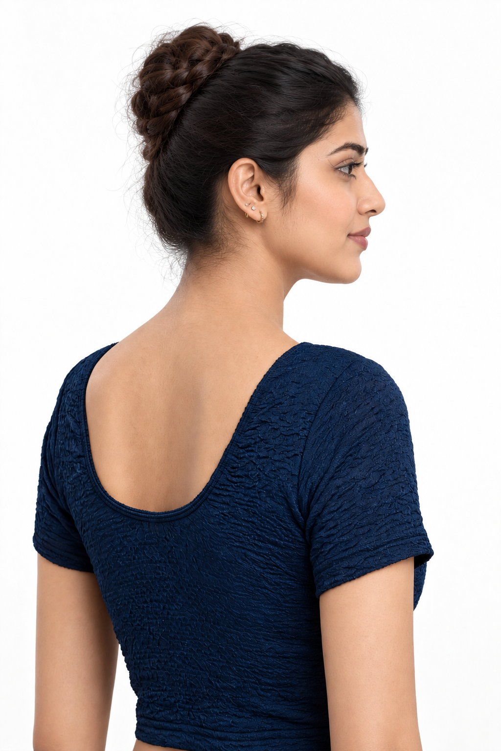 NIJER FASHION Women's Readymade Stretchable Textured Round Neck Short Sleeve Saree Blouse
