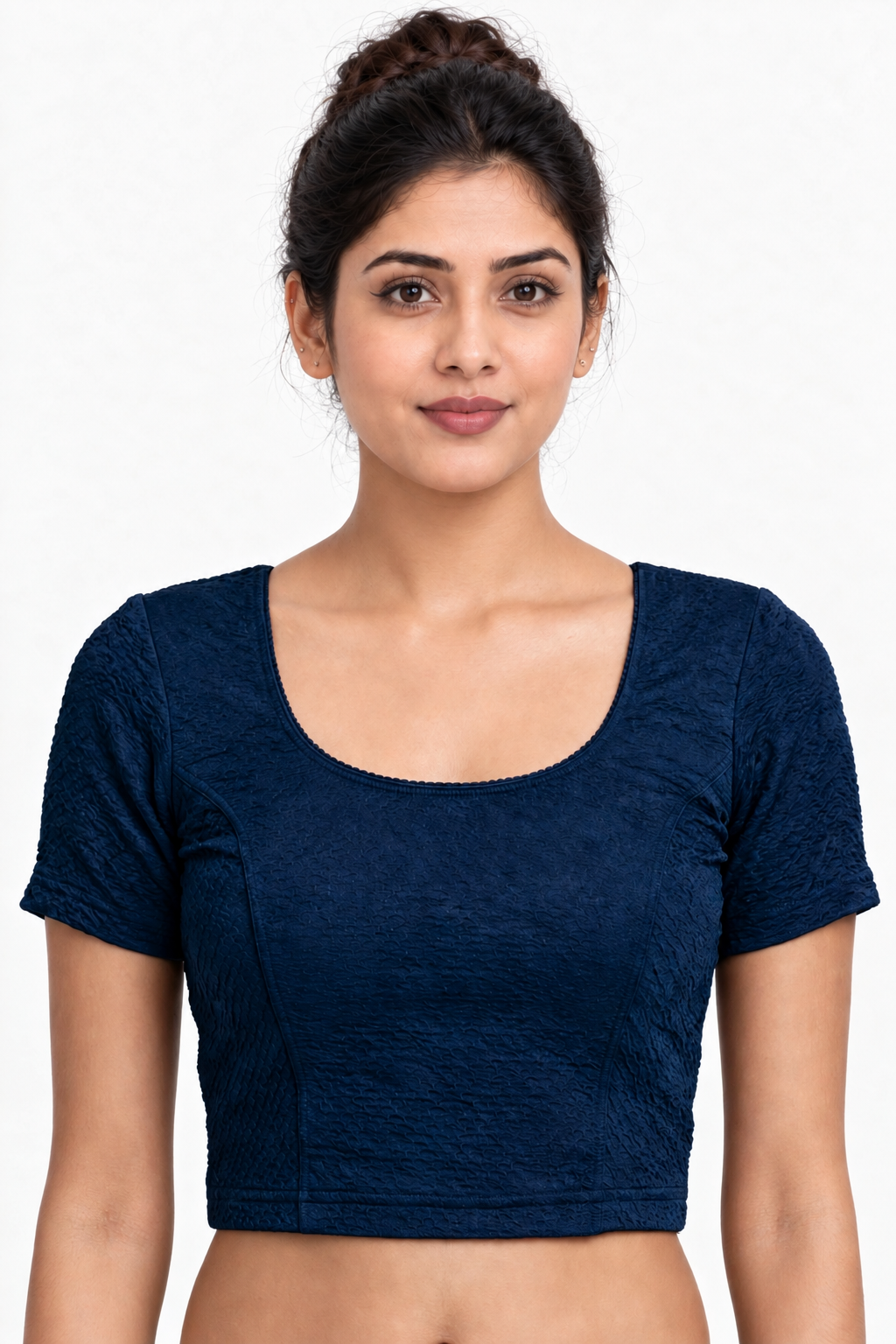 NIJER FASHION Women's Readymade Stretchable Textured Round Neck Short Sleeve Saree Blouse