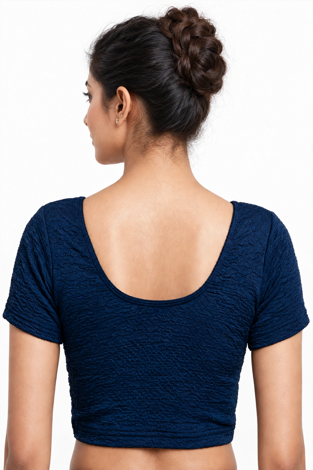 NIJER FASHION Women's Readymade Stretchable Textured Round Neck Short Sleeve Saree Blouse