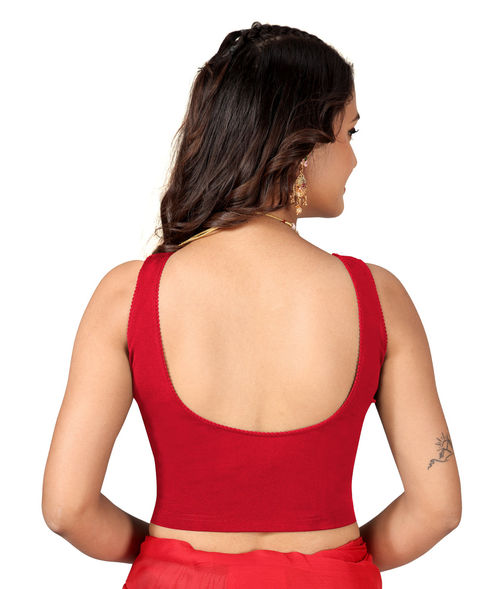 NIJER Women's Sleeveless Readymade Stretchable Saree Blouse | Round Neck Deep U Back Design