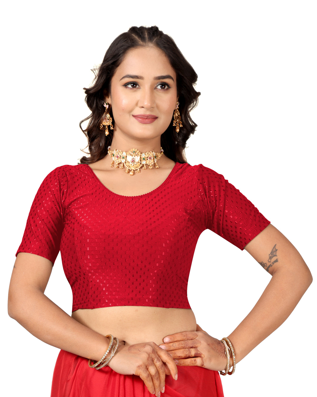 NIJER FASHION Women's Readymade Stretchable Round Neck Half Sleeve Saree Blouse