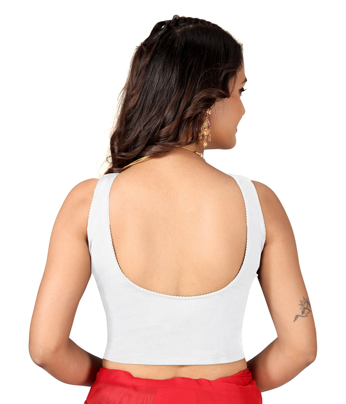 NIJER Women's Sleeveless Readymade Stretchable Saree Blouse | Round Neck Deep U Back Design | Stylish Plain Blouse