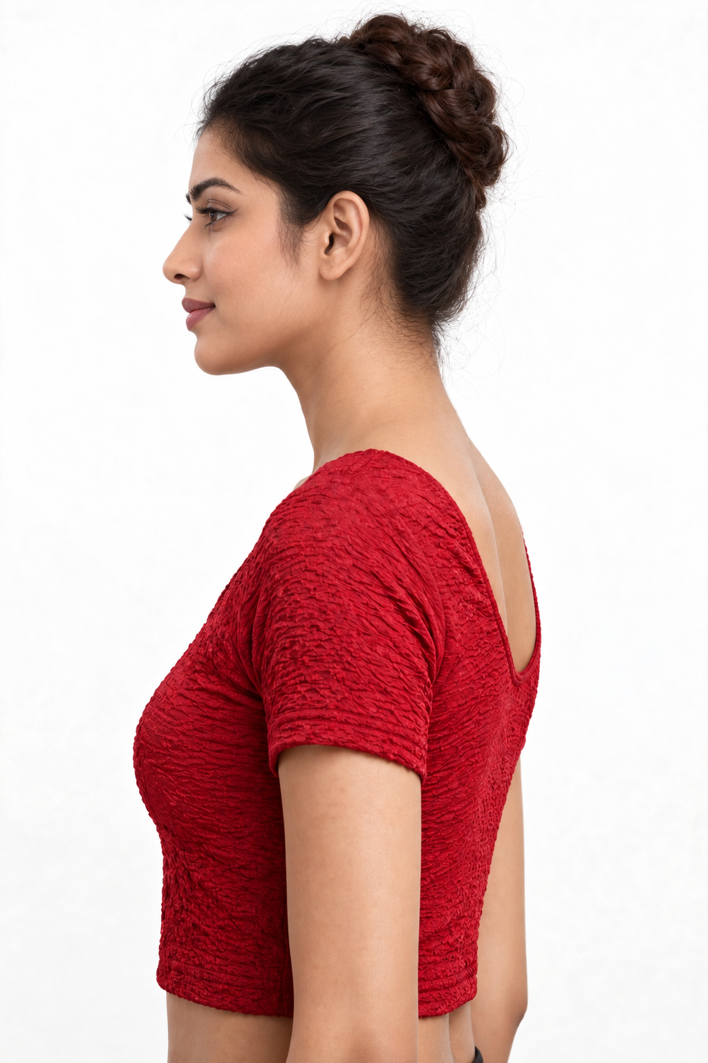 NIJER FASHION Women's Readymade Stretchable Textured Round Neck Short Sleeve Saree Blouse