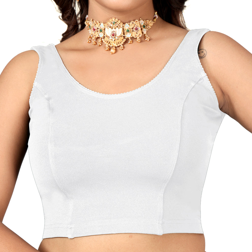 NIJER Women's Sleeveless Readymade Stretchable Saree Blouse | Round Neck Deep U Back Design | Stylish Plain Blouse