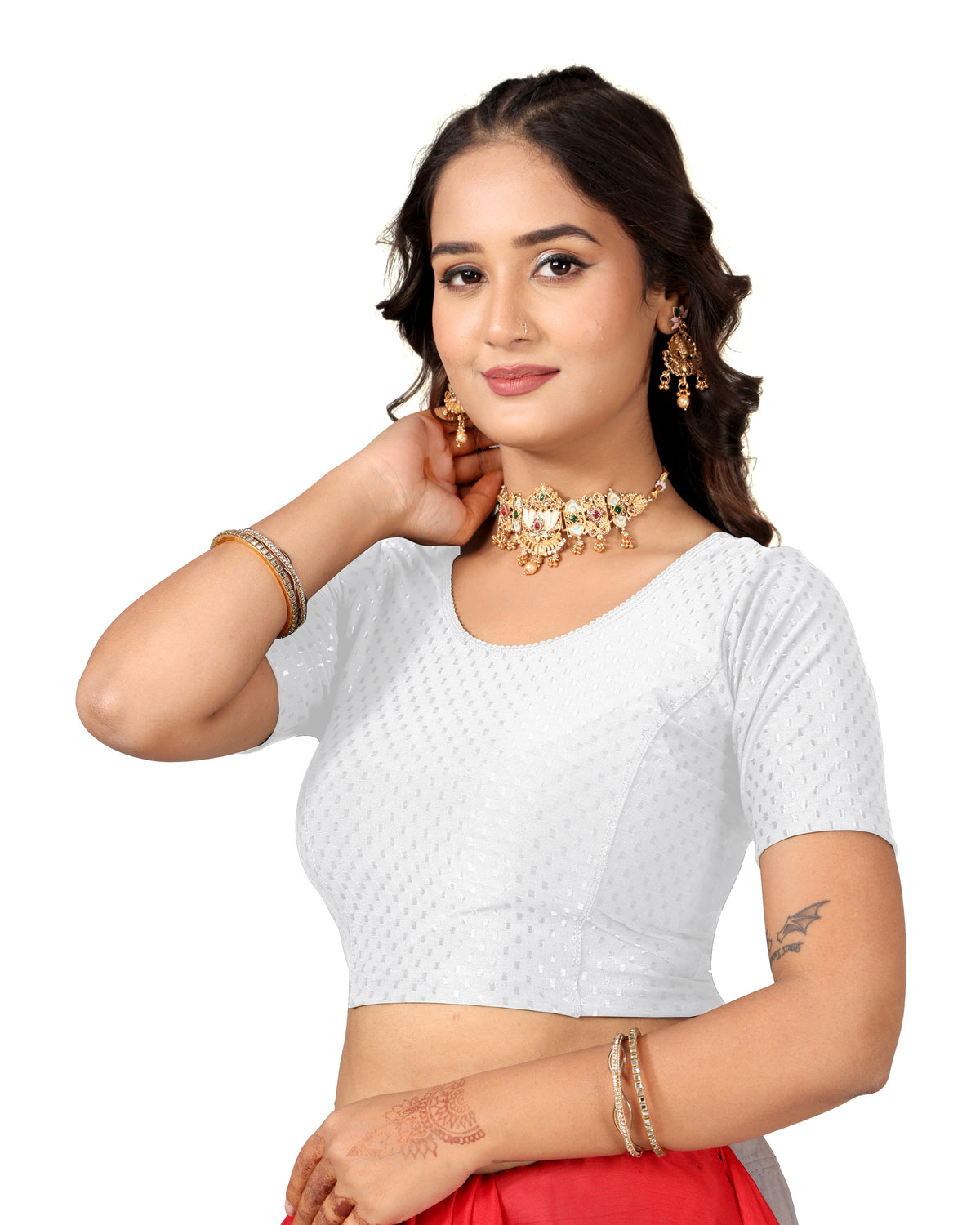 NIJER FASHION Women's Readymade Stretchable Round Neck Half Sleeve Saree Blouse