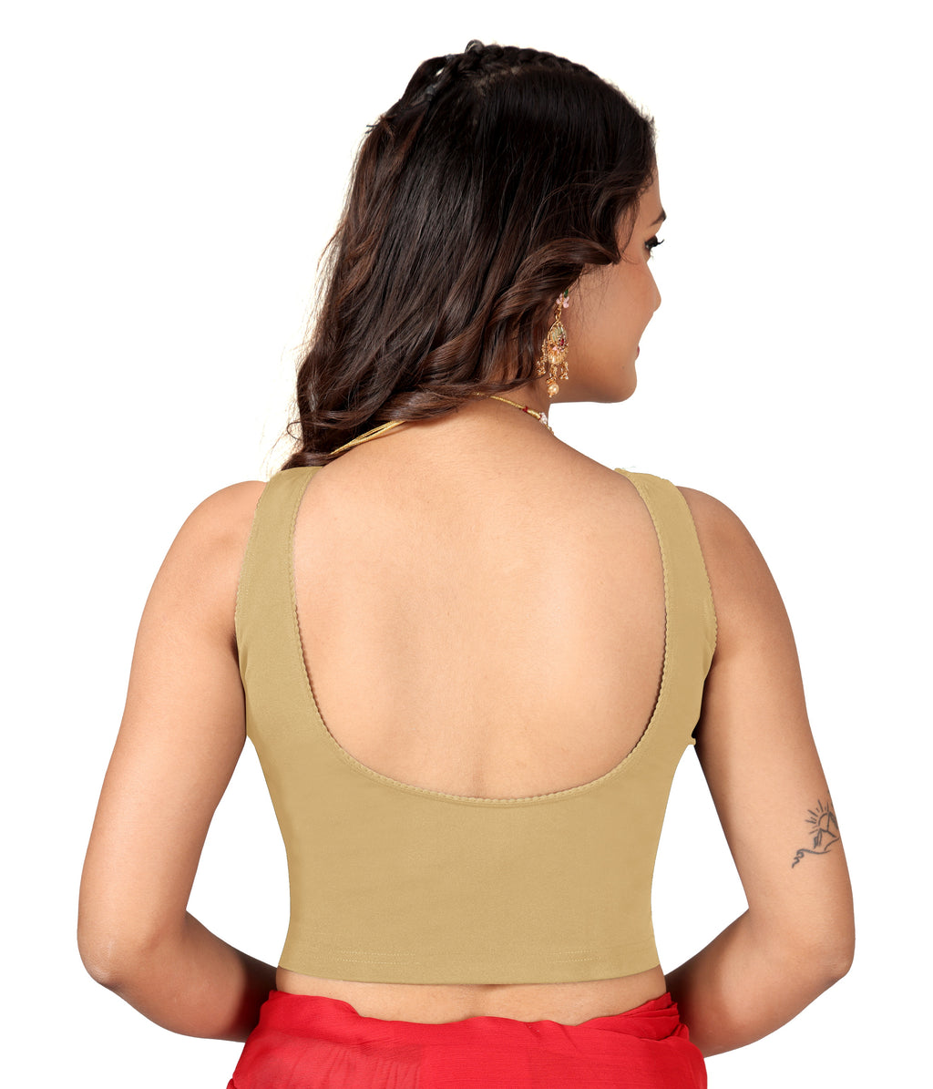 NIJER Women's Sleeveless Readymade Stretchable Saree Blouse | Round Neck Deep U Back Design | Stylish Plain Blouse